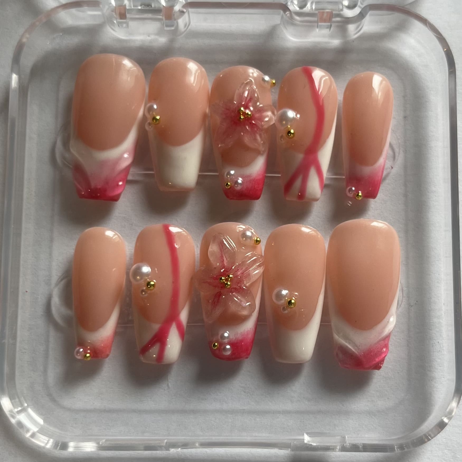 press-on nails fleurs 3D